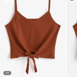 burnt orange front tie tank top